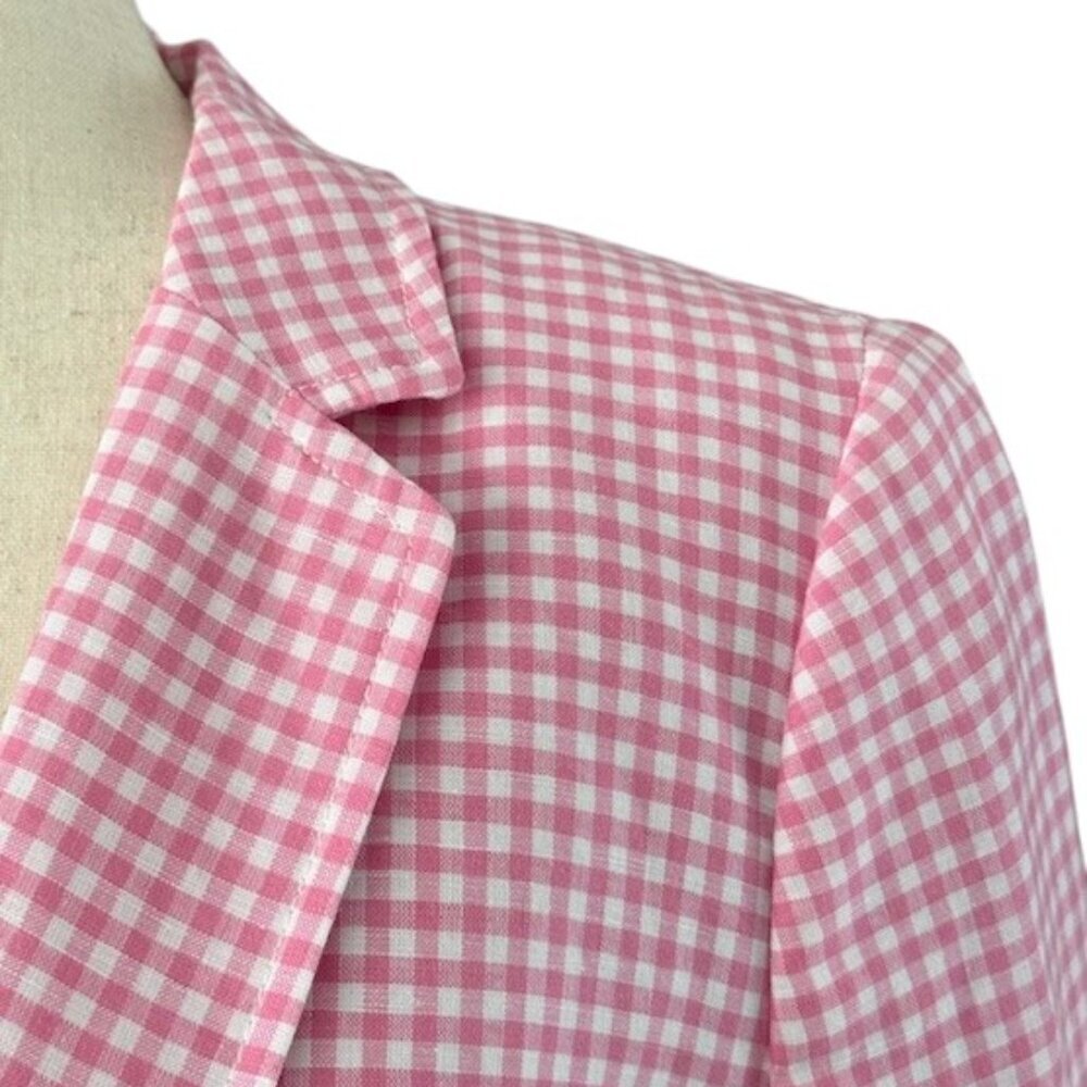 Talbots Women's Classic Summer Pink Blazer Gingham Plaid Linen Blend Sz 14P NWOT - Picture 3 of 13